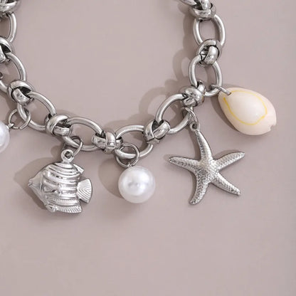 Hawaiian Bohemian Beach Starfish Shell Seahorse Pearl Charm Bracelet