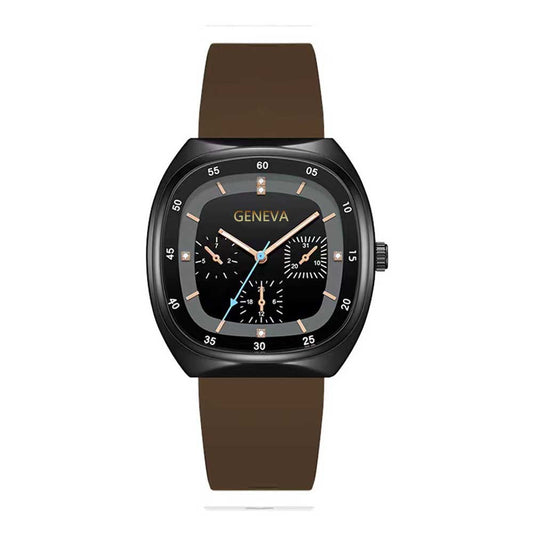 Geneva Square Unisex Quartz Watch – Silicone Band, Multi-Dial Luminous Display