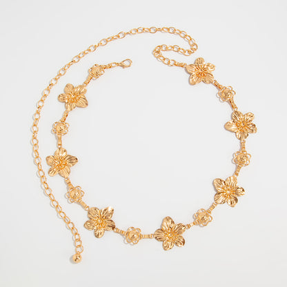 Gold Flower Charm Waist Chain – Adjustable 5-Petal Blossom Body Chain for Women