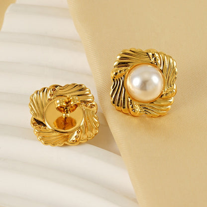 Gold Shell Pearl Necklace & Earrings Set – Retro Hong Kong Style Stainless Steel Jewelry