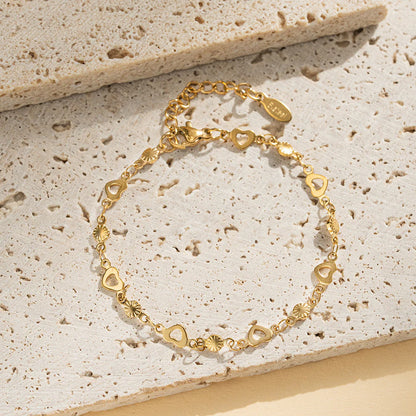 14K Gold Plated Open Heart Chain Bracelet / Anklet – Tarnish Resistant
