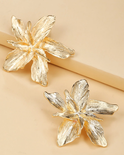 Gold Flower Statement Earrings for Women & Girls