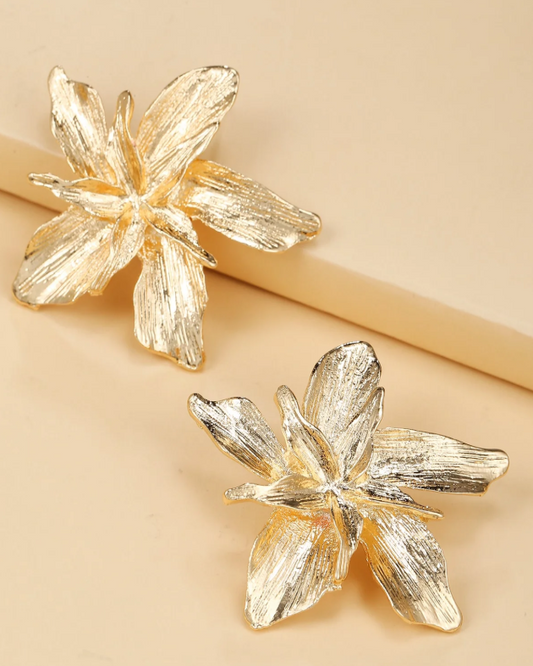 Gold Flower Statement Earrings for Women & Girls