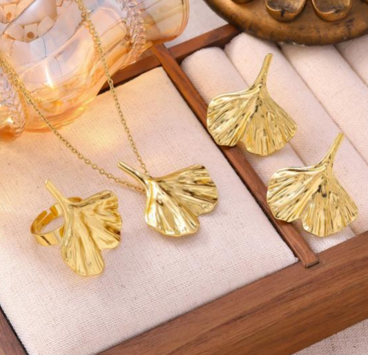 Fashion geometry Leaf Necklace & Earrings Set – Sculptural Statement Jewelry for Women