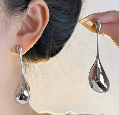 Liquid Gold Teardrop Drop Earrings – 18K Gold & Silver Plated Stainless Steel
