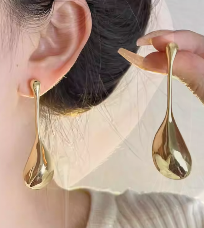 Liquid Gold Teardrop Drop Earrings – 18K Gold & Silver Plated Stainless Steel