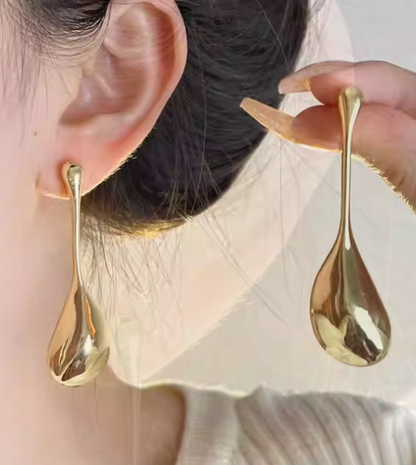 Liquid Gold Teardrop Drop Earrings – 18K Gold & Silver Plated Stainless Steel