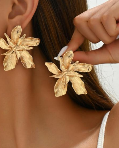 Gold Flower Statement Earrings for Women & Girls
