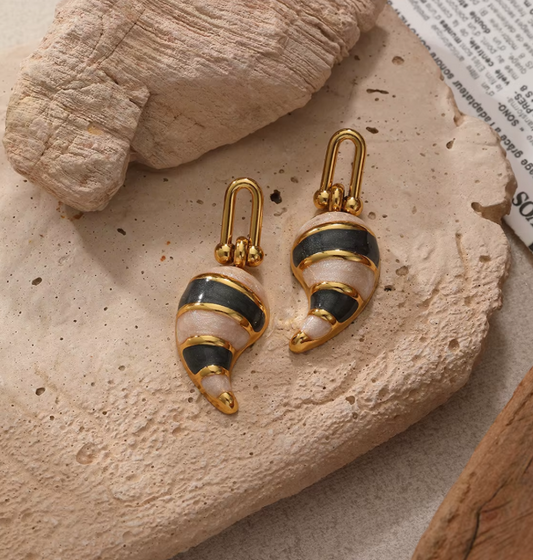 Stainless Steel Enamel Stripe Drop Earrings for Women