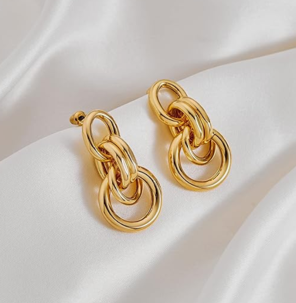 Gold Chain Link Drop Earrings for Women