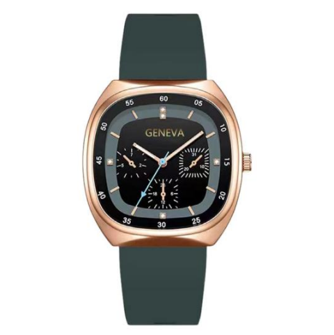Geneva Square Unisex Quartz Watch – Silicone Band, Multi-Dial Luminous Display