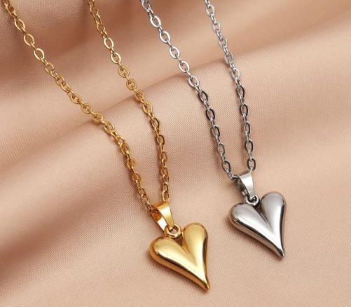 Puffy Heart Pendant Necklace — Gold & Silver