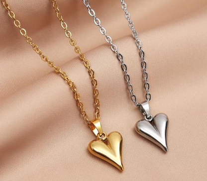 Puffy Heart Pendant Necklace — Gold & Silver