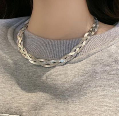 18K Gold Plated Stainless Steel Braided Herringbone Chain Necklace for Women