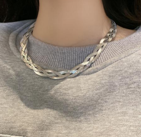 18K Gold Plated Stainless Steel Braided Herringbone Chain Necklace for Women