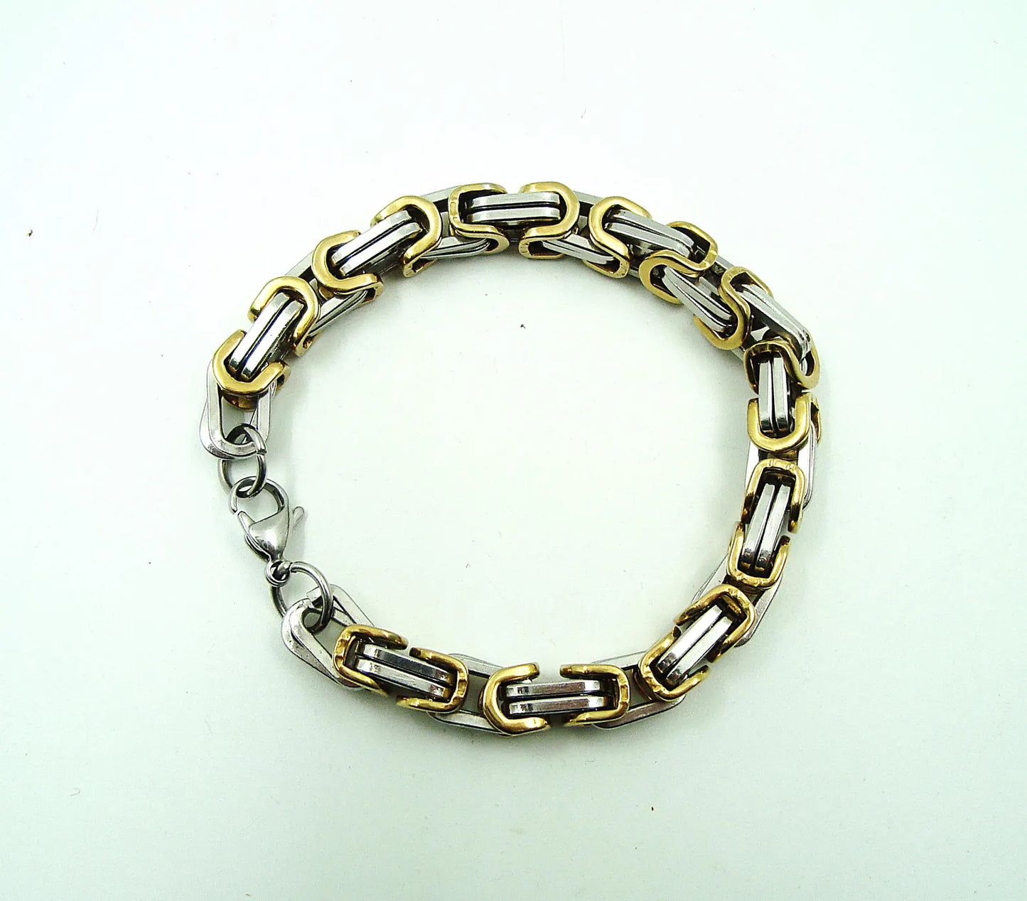 Two-Tone Gold & Silver Byzantine Chain Bracelet – Stainless Steel