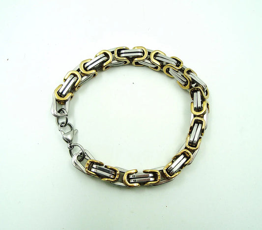 Two-Tone Gold & Silver Byzantine Chain Bracelet – Stainless Steel