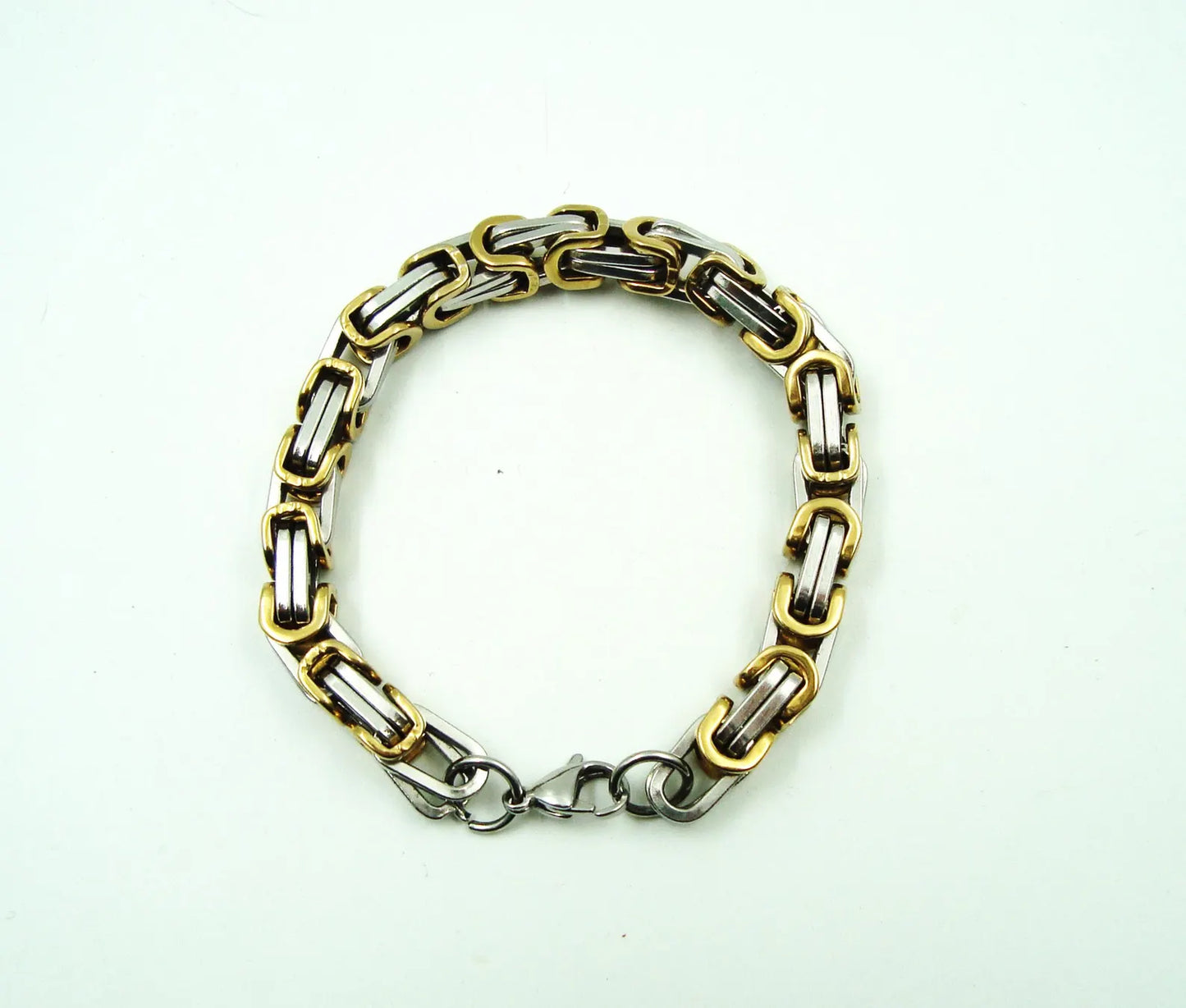 Two-Tone Gold & Silver Byzantine Chain Bracelet – Stainless Steel