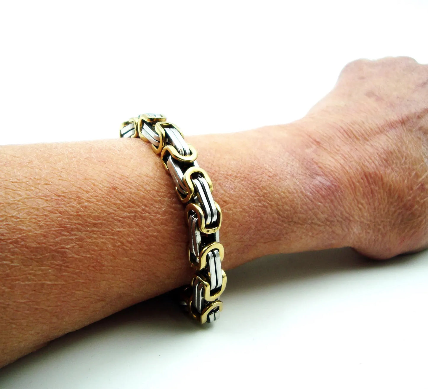 Two-Tone Gold & Silver Byzantine Chain Bracelet – Stainless Steel