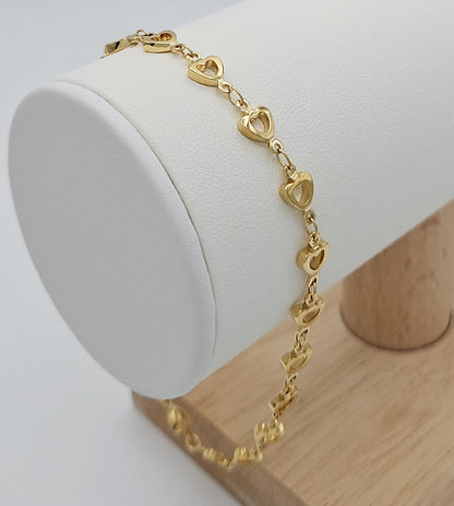 14K Gold Plated Open Heart Chain Bracelet / Anklet – Tarnish Resistant