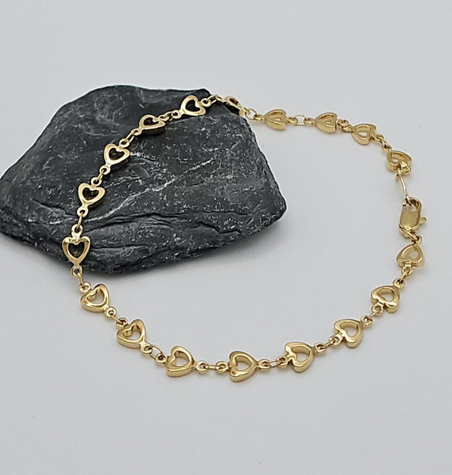 14K Gold Plated Open Heart Chain Bracelet / Anklet – Tarnish Resistant