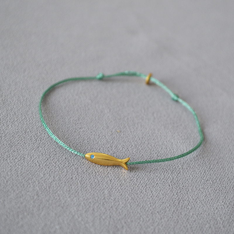 Gold Fish Charm Adjustable String Anklet – Boho Beach Jewelry