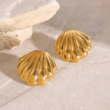 Gold Shell Stud Earrings – 18K Gold Plated Stainless Steel