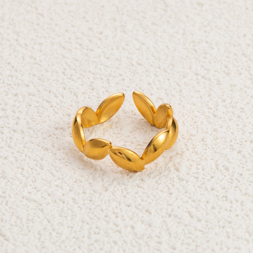 18K Gold Plated Olive Leaf Open Ring | Titanium Steel | Adjustable | Women