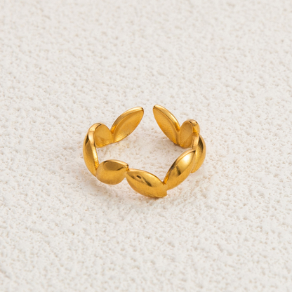 18K Gold Plated Olive Leaf Open Ring | Titanium Steel | Adjustable | Women