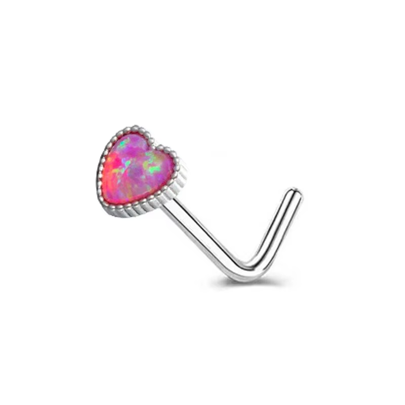 Opal Heart & Star L-Shaped Nose Stud – Stainless Steel Cartilage Nose Ring