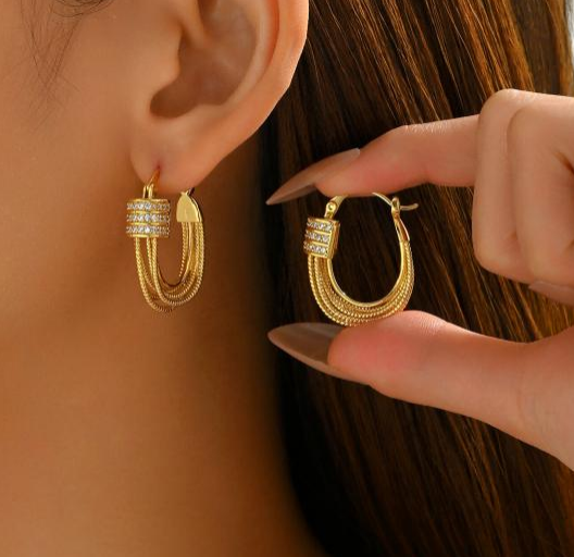 18K Gold Multi-Layer Zirconia Hoop Earrings