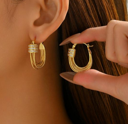 18K Gold Multi-Layer Zirconia Hoop Earrings