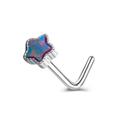 Opal Heart & Star L-Shaped Nose Stud – Stainless Steel Cartilage Nose Ring