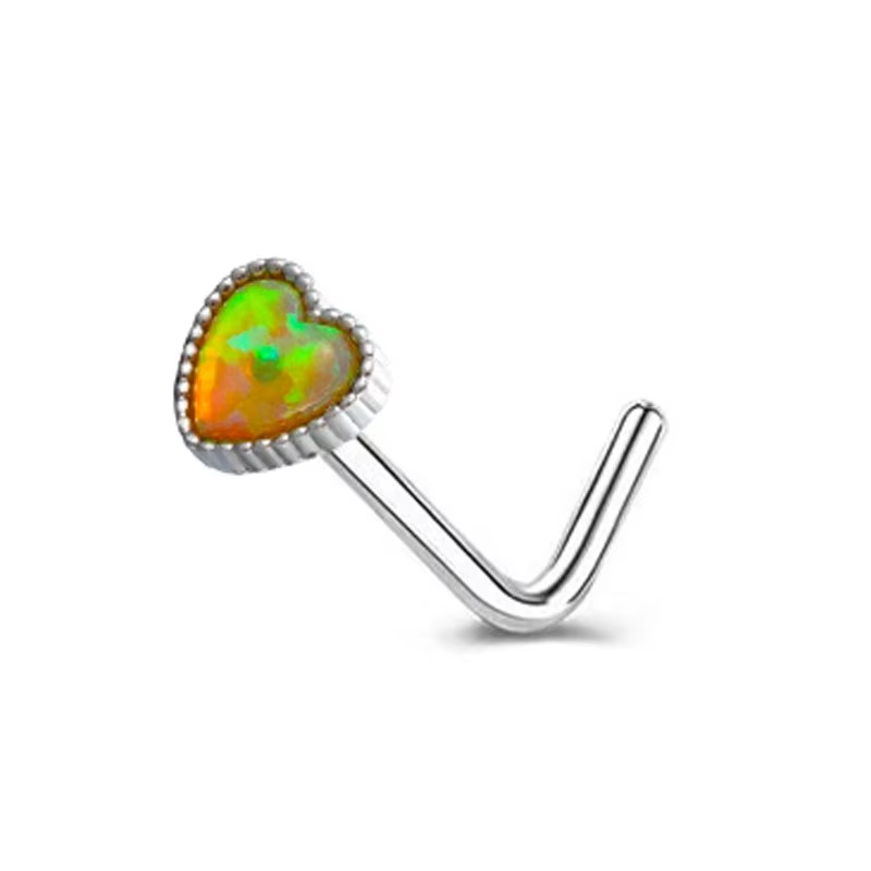 Opal Heart & Star L-Shaped Nose Stud – Stainless Steel Cartilage Nose Ring