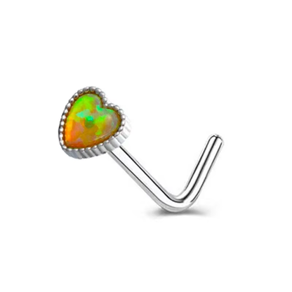 Opal Heart & Star L-Shaped Nose Stud – Stainless Steel Cartilage Nose Ring
