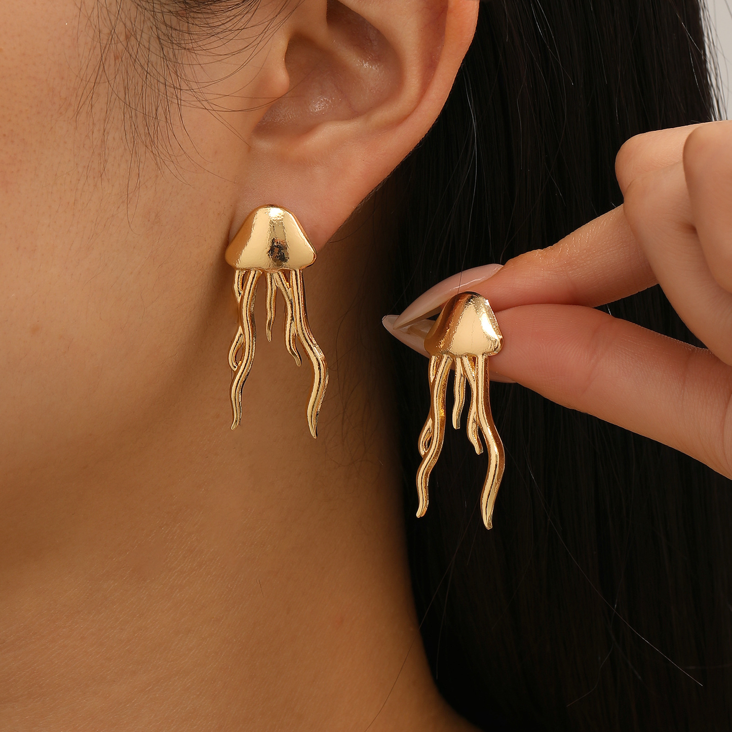 Gold Jellyfish Drop Earrings – Stainless Steel