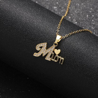 Mom Heart Pendant Necklace – Gold Plated Zircon Letter Charm