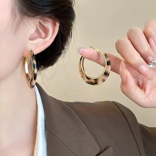 Vintage Leopard Print Alloy Hoop Earrings – Light Luxury Statement