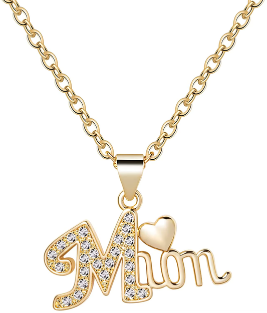 Mom Heart Pendant Necklace – Gold Plated Zircon Letter Charm