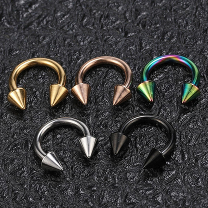 C-Shaped Spike Horseshoe Nose Ring – Stainless Steel Body Piercing Jewelry