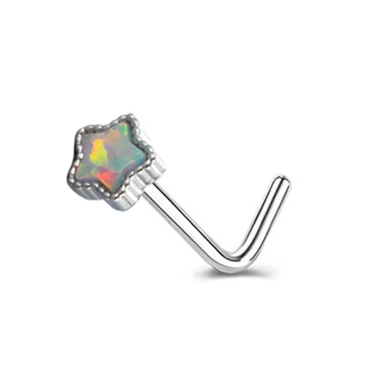 Opal Heart & Star L-Shaped Nose Stud – Stainless Steel Cartilage Nose Ring