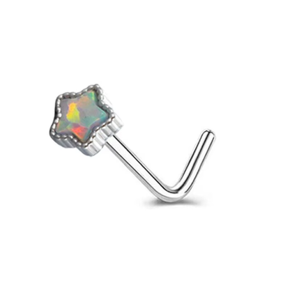 Opal Heart & Star L-Shaped Nose Stud – Stainless Steel Cartilage Nose Ring