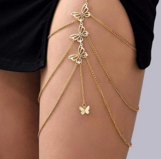 Gold Butterfly Cascade Thigh Chain – Layered Leg Body Chain Jewelry