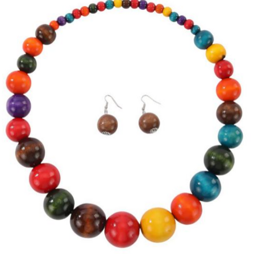 Multicolour Chunky Bead Necklace & Earring Set – Vibrant Resin Jewelry