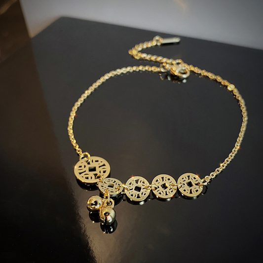Vintage 18K Gold Plated Coin Bell Anklet