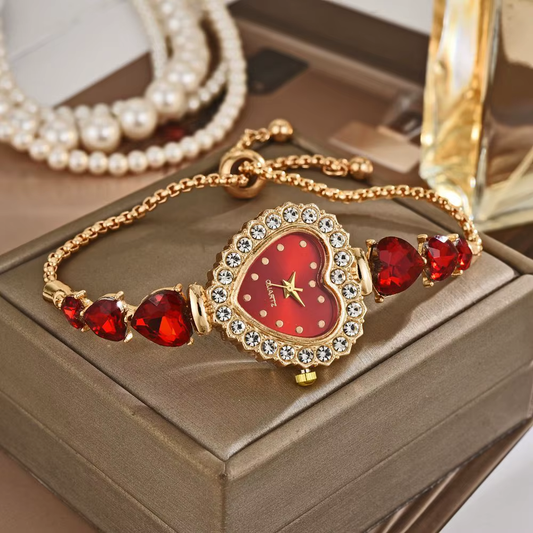 Heart-Shaped Crystal Bracelet Watch
