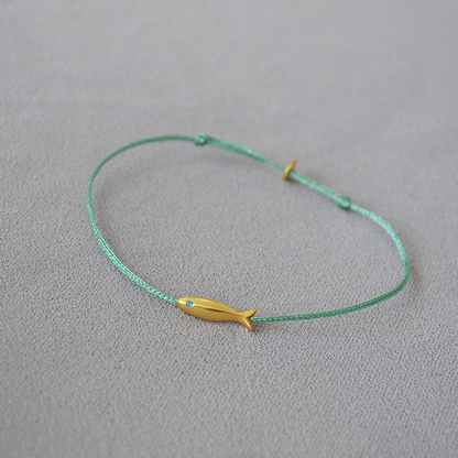 Gold Fish Charm Adjustable String Anklet – Boho Beach Jewelry