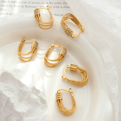 18K Gold Multi-Layer Zirconia Hoop Earrings