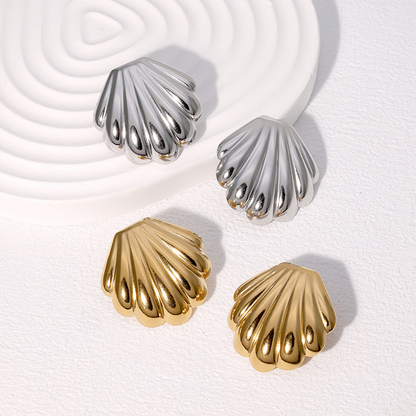 Gold Shell Stud Earrings – 18K Gold Plated Stainless Steel