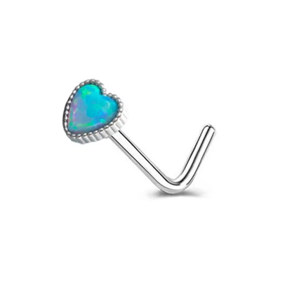 Opal Heart & Star L-Shaped Nose Stud – Stainless Steel Cartilage Nose Ring